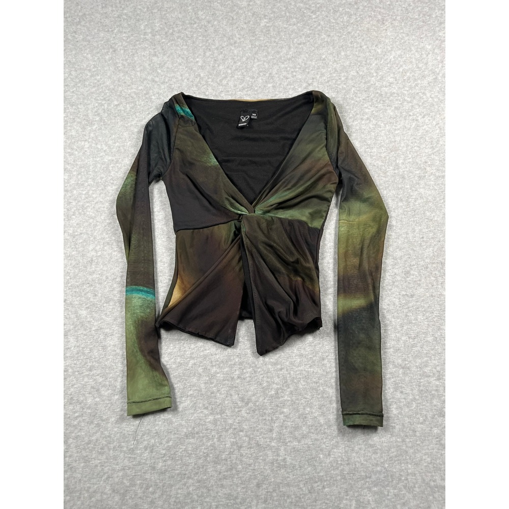 Y2K Babydoll Split Front Top Womens XS Green Gremlincore Coblincore Fairy Grunge